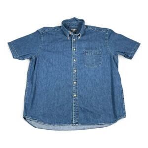Vintage Eddie Bauer Shirt Adult EXTRA LARGE Blue Denim Dark Wash Outdoor Y2K